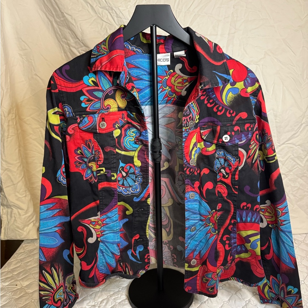 Chico's Colorful Floral Shirt Jacket